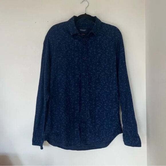 Scotch & Soda Indigo Blue Patterned Button Down Shirt - Picture 1 of 7